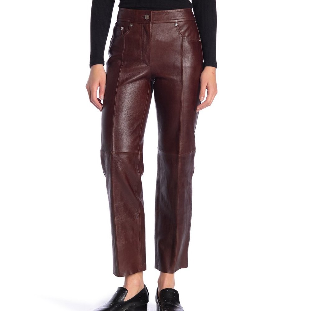 Helmut Lange Brown Red Cropped Leather Pants 0 XS